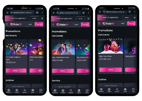 Rakebit Casino App-schermafbeelding